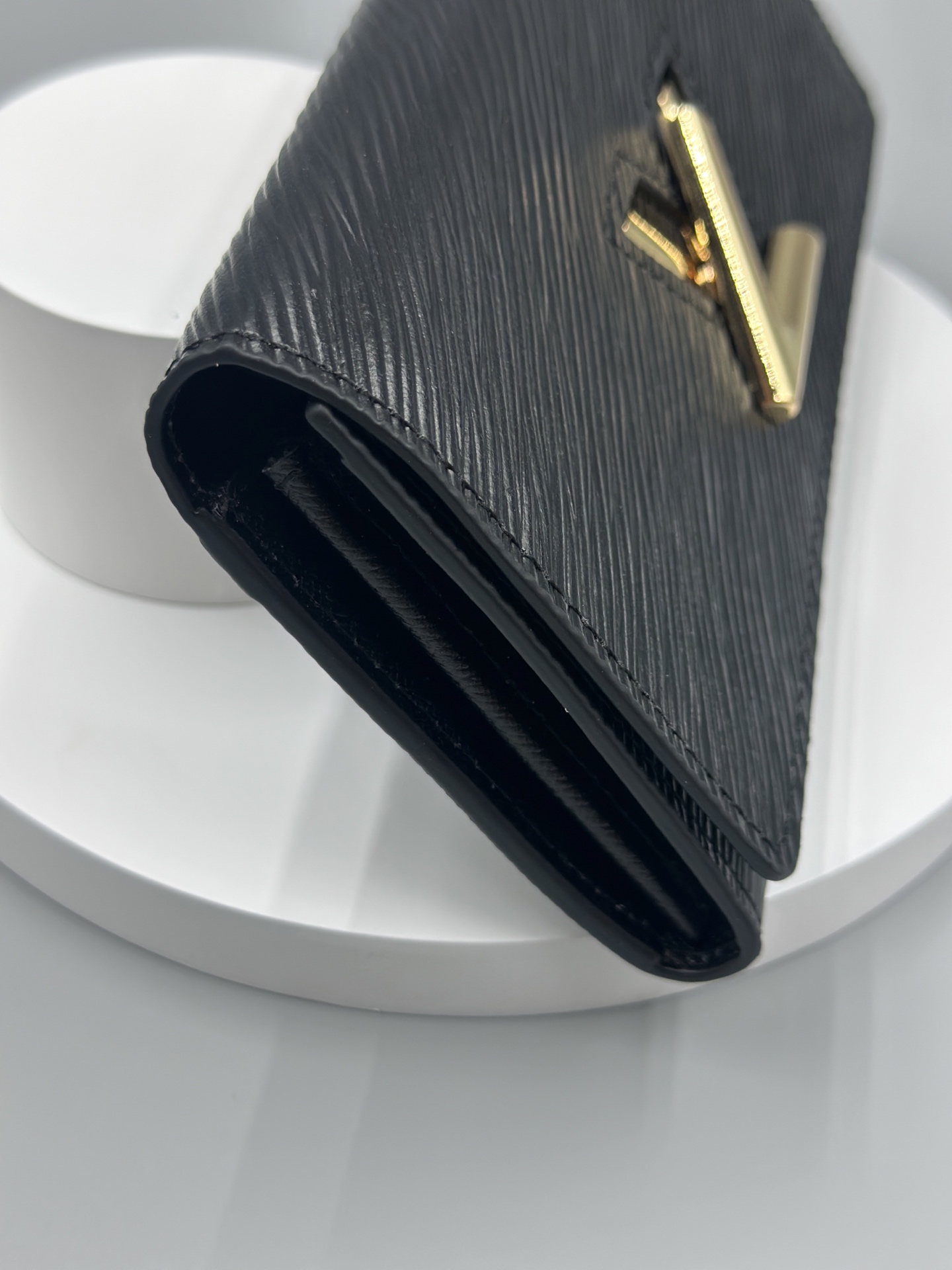 Designer Black Epi Leather Twist Wallet - Gold - Gorchic - $94.99