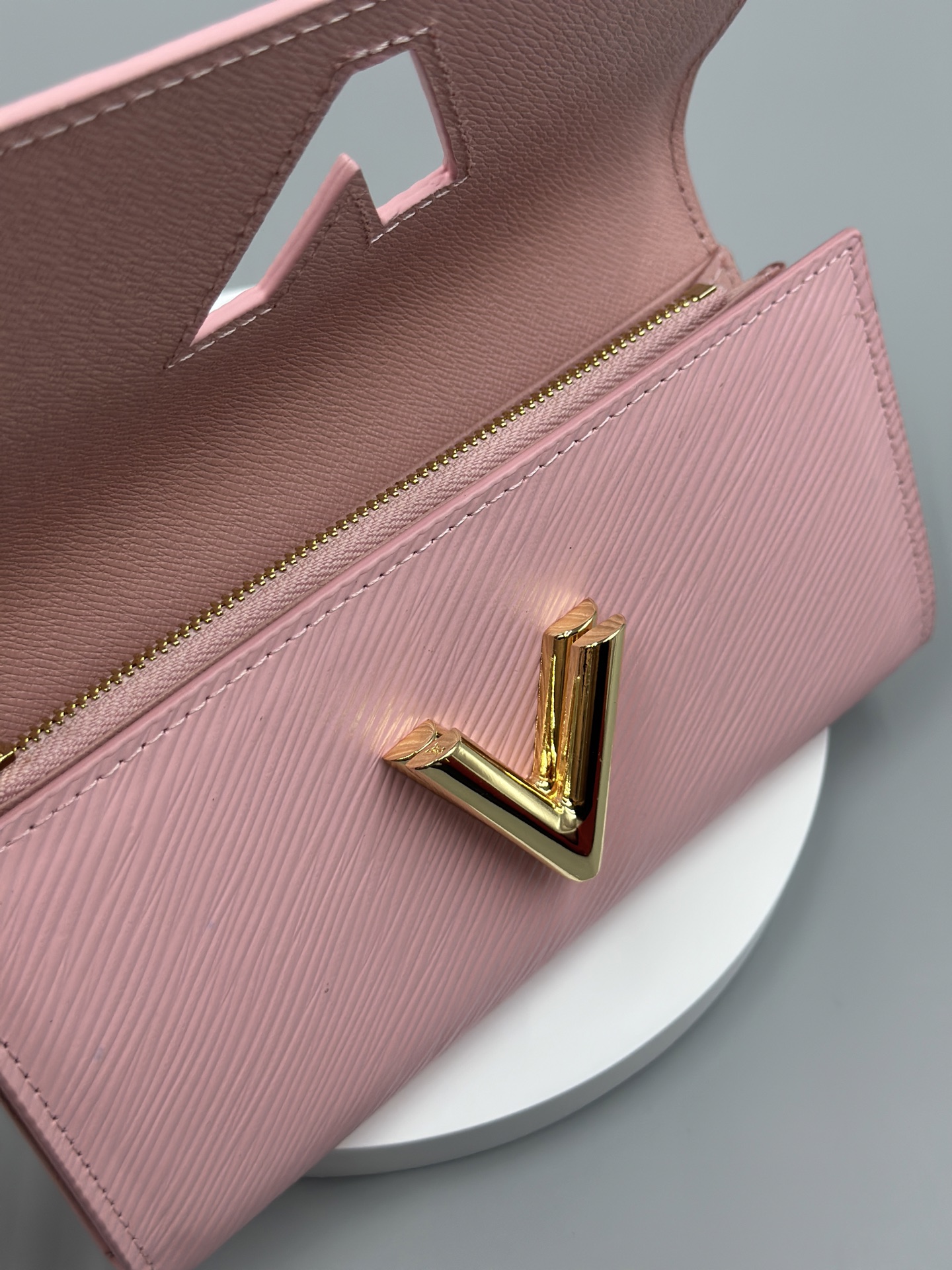 Designer Pink Epi Leather Twist Wallet - Golden - Gorchic - $94.99