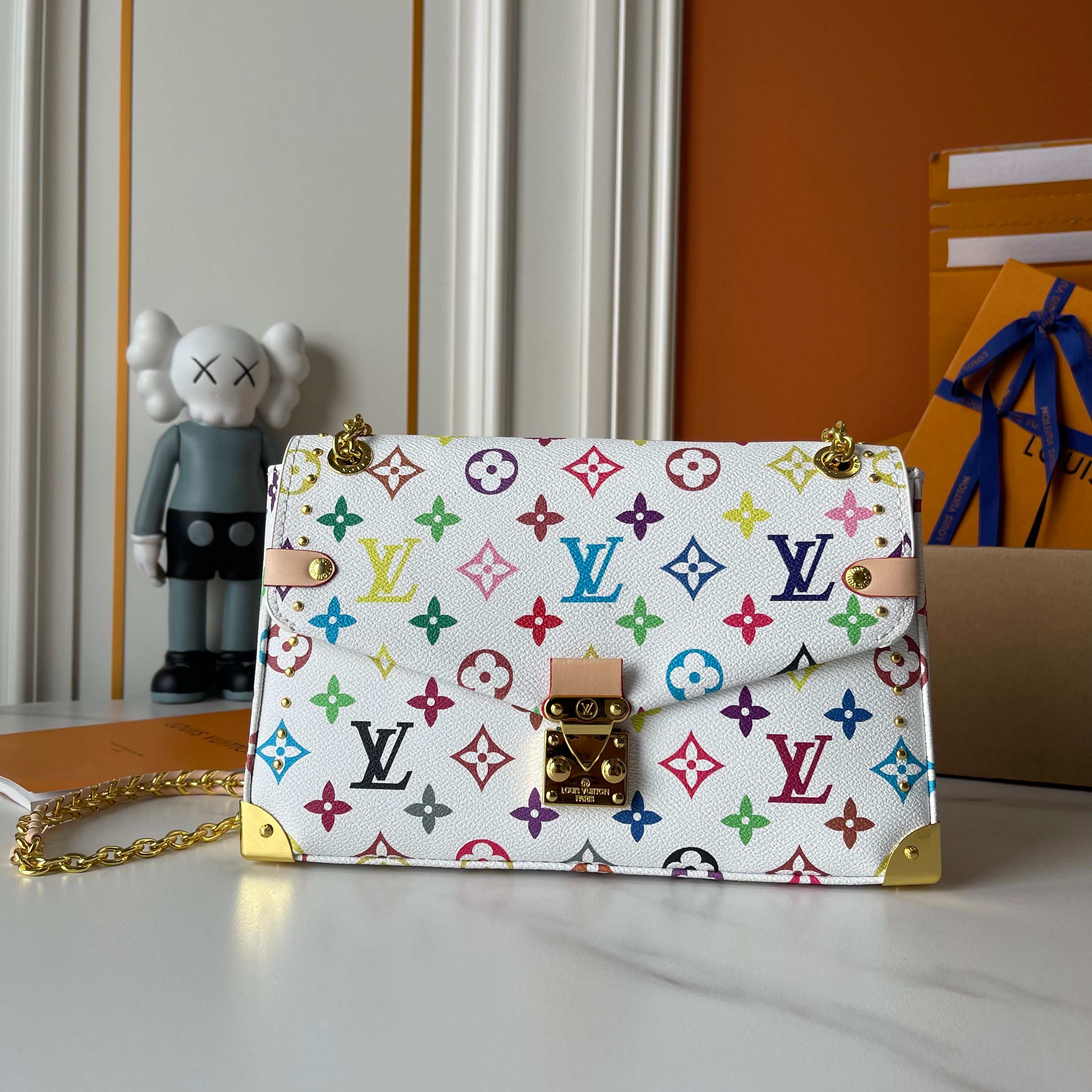 Designer x Murakami x TM Trunkie Handbag MM Cowhide - White - Gorchic - $128.99