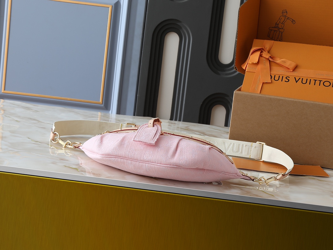 Designer High Rise Belt Bag Monogram Jacquard Leather - Pink Denim - Gorchic - $120.99