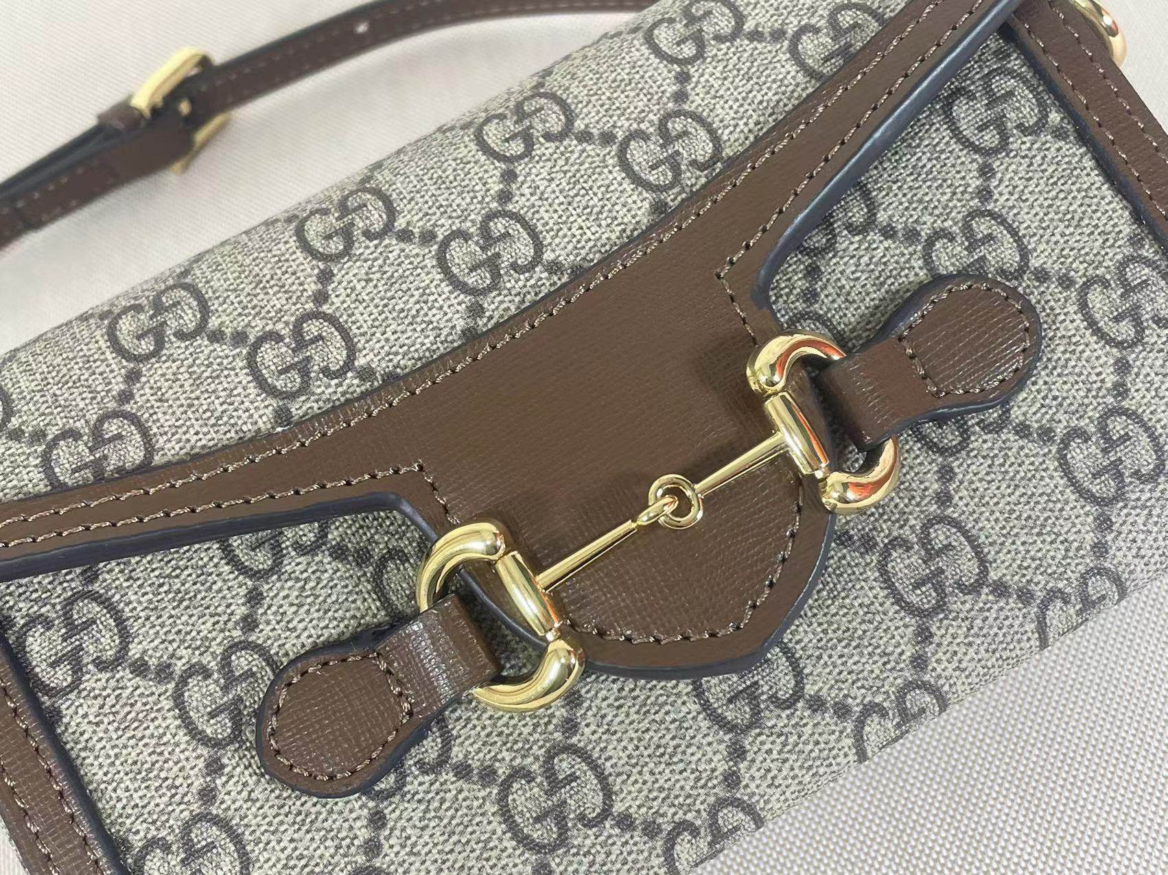 Double-G Horsebit 1955 series mini handbag GG Supreme canvas - Ebony - Gorchic - $112.99