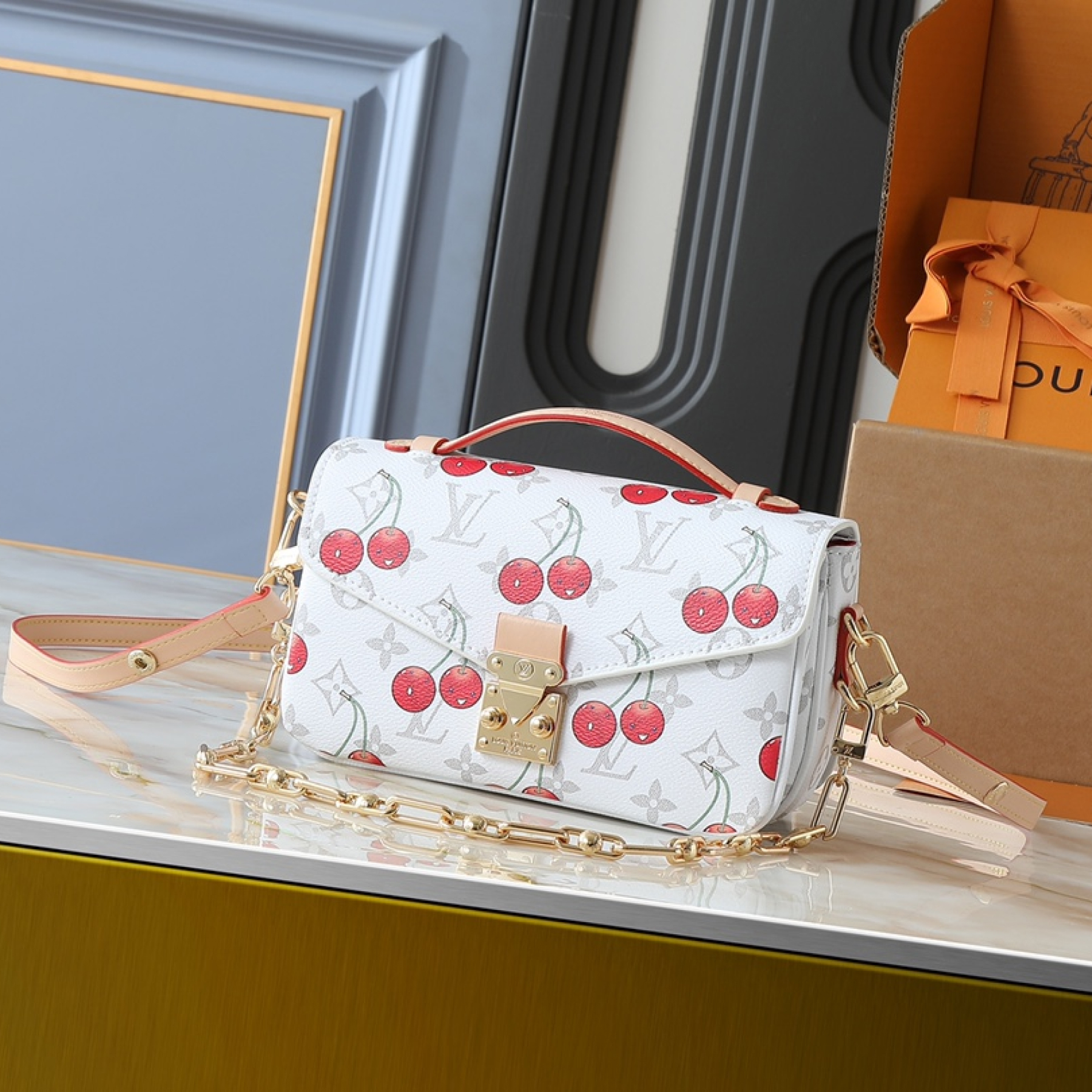 Designer LV x TM POCHETTE MÉTIS EAST WEST Bag Monogram Cherry coated canvas - White - Gorchic - $125.99