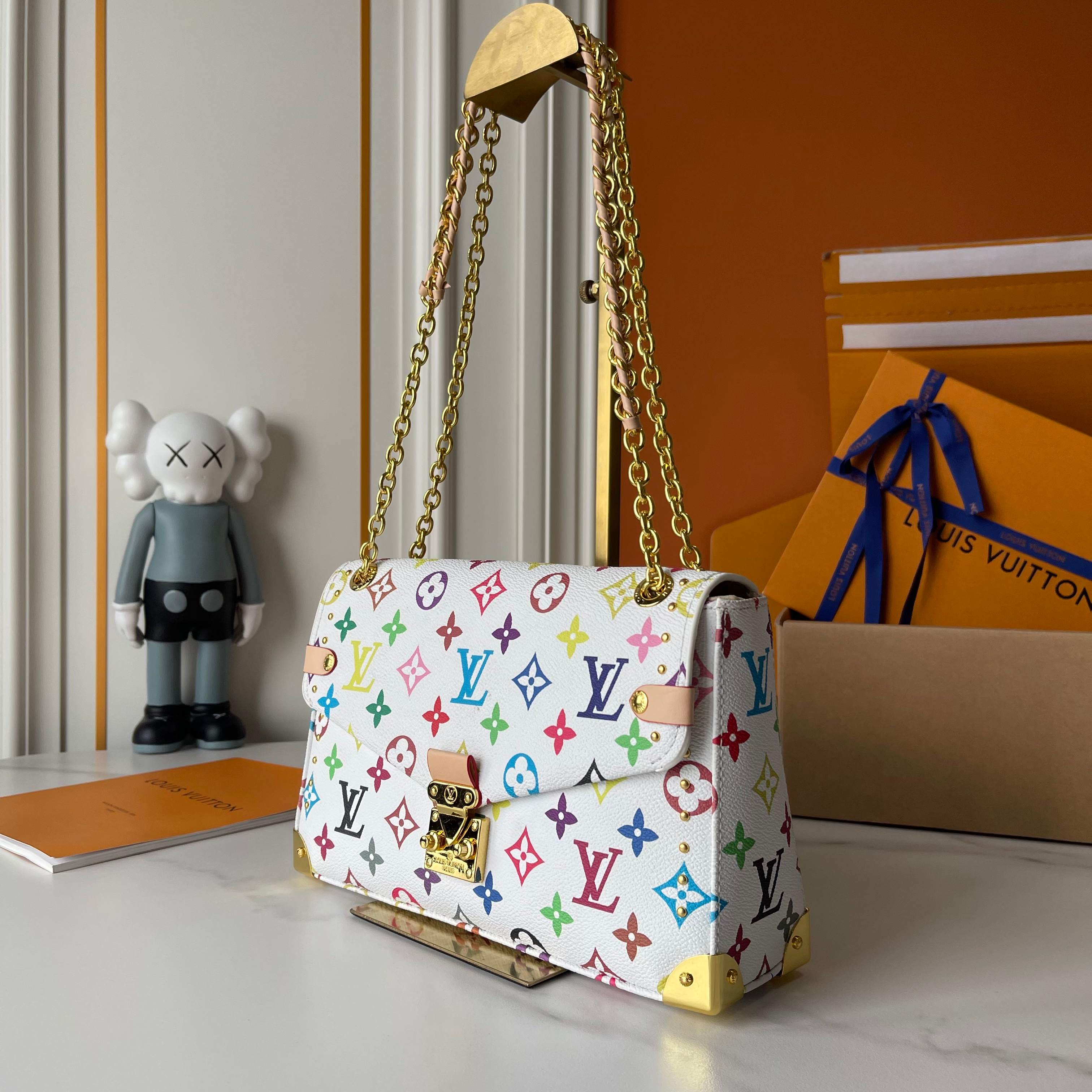 Designer x Murakami x TM Trunkie Handbag MM Cowhide - White - Gorchic - $128.99