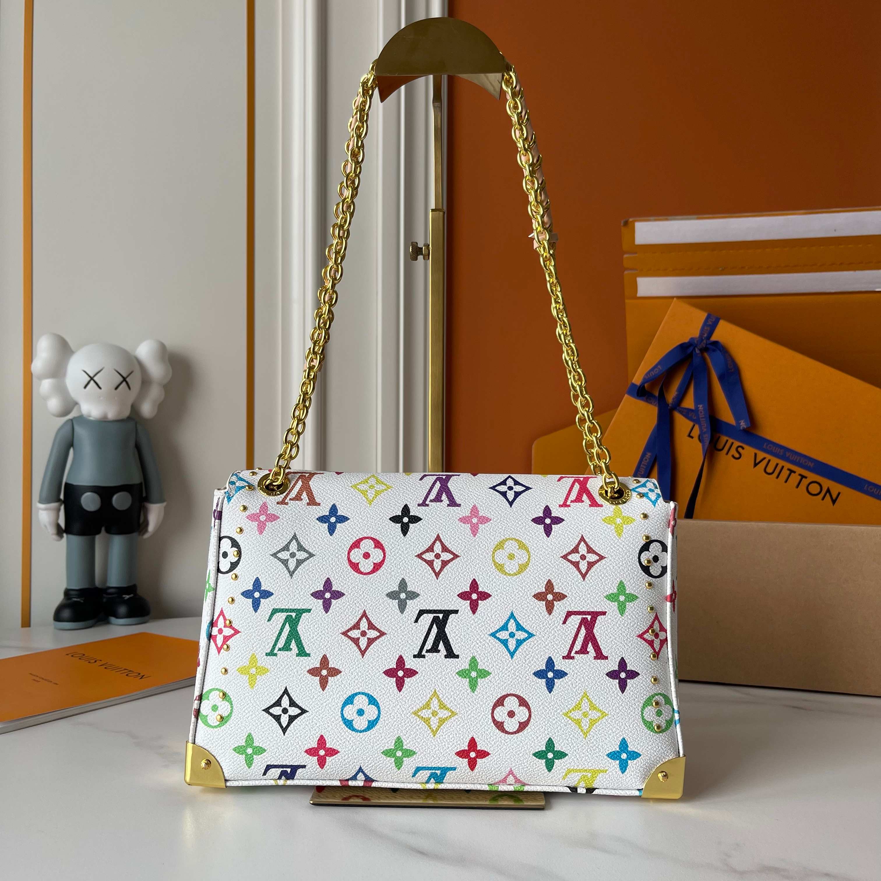 Designer x Murakami x TM Trunkie Handbag MM Cowhide - White - Gorchic - $128.99