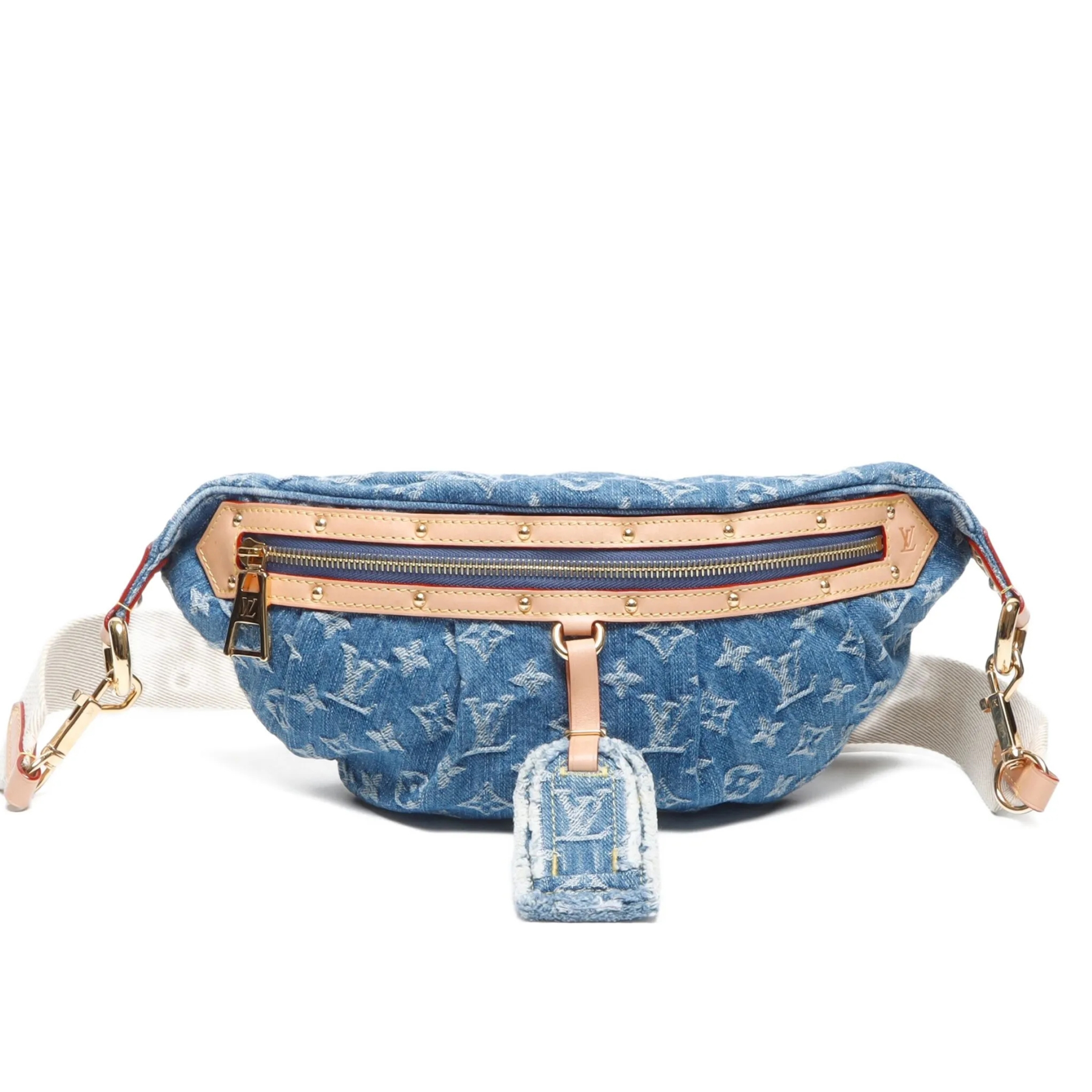 Designer High Rise Belt Bag Monogram Jacquard Leather - Light Blue Denim - Gorchic - $120.99