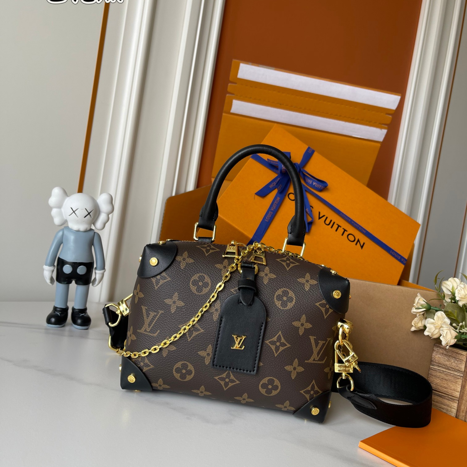 Designer Monogram Petite Malle Souple - Black - Gorchic - $118.99