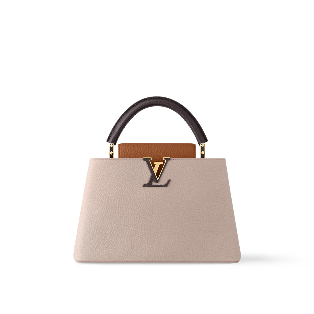 Designer Capucines Taurillon leather - Galet / Tan / Chocolate - Gorchic - $143.85
