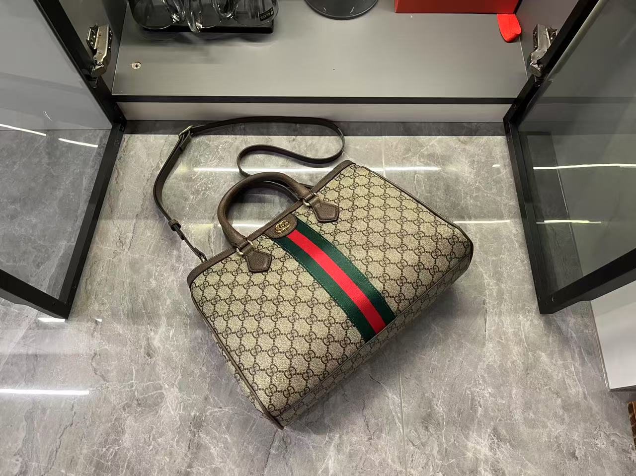 Double-G Ophidia Tote Bag Medium Size GG Monogram coated fabric - Beige and dark brown - Gorchic - $124.99