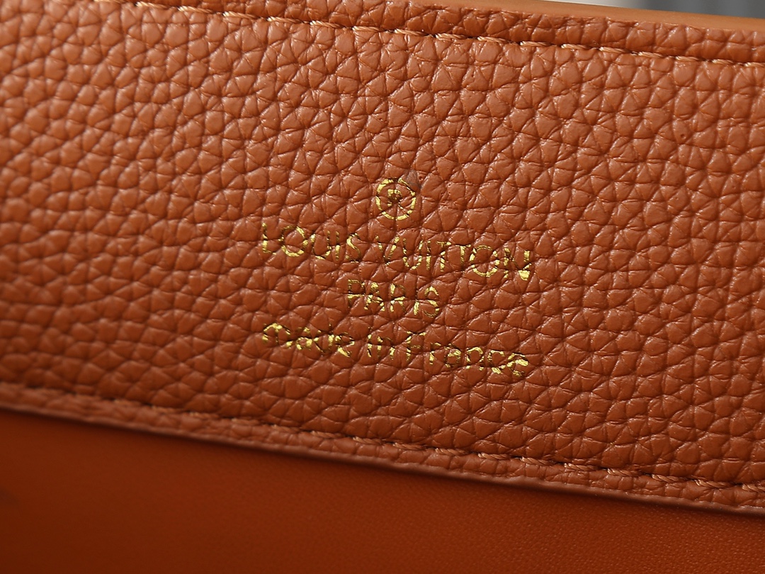 Designer Capucines Taurillon leather - Tan / Chocolate / Galet / Gray - Gorchic - $143.85