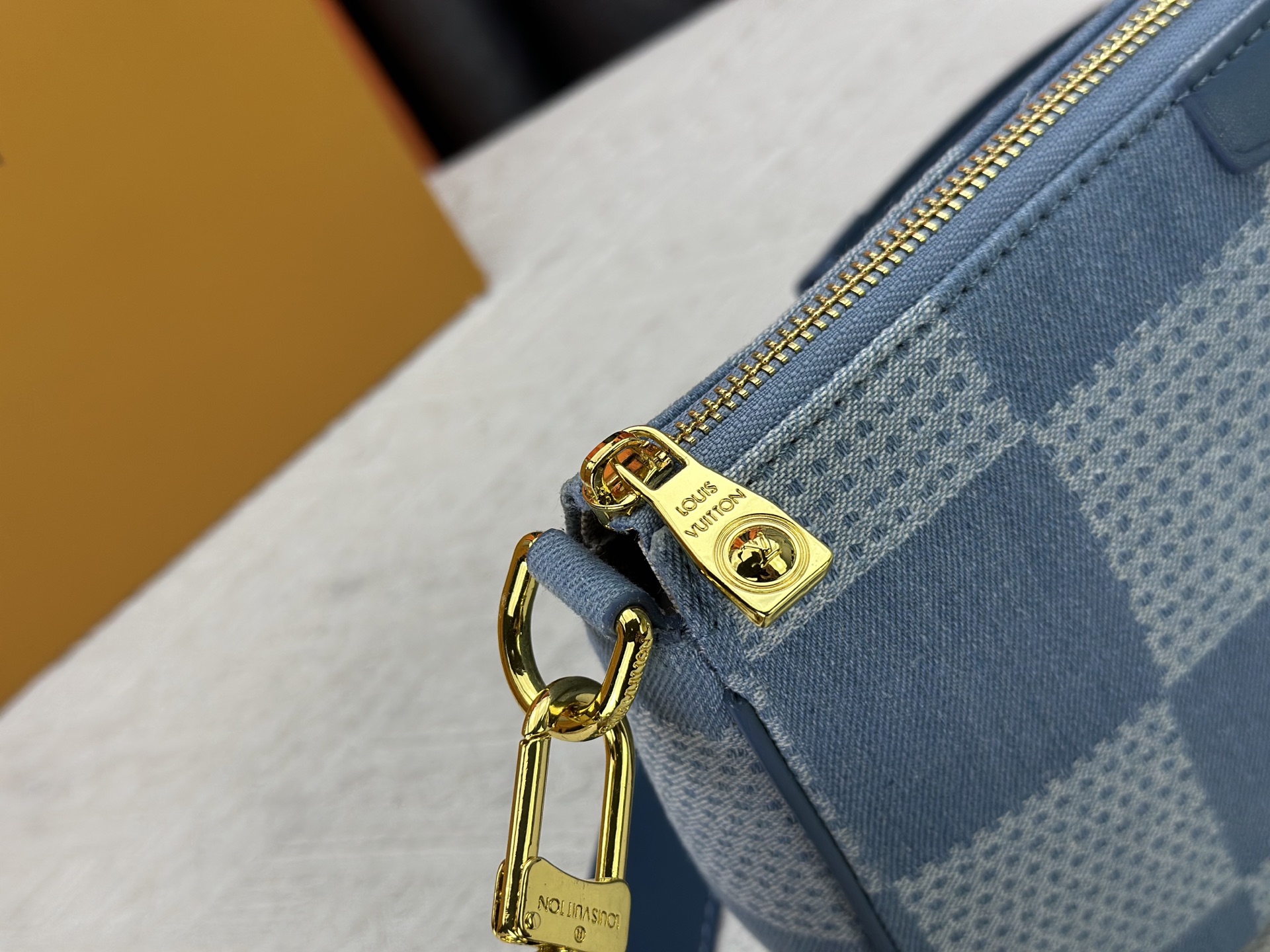 Designer Pochette Accessories XL Damier Denim 3D cotton canvas - Denim Blue - Gorchic - $116.99