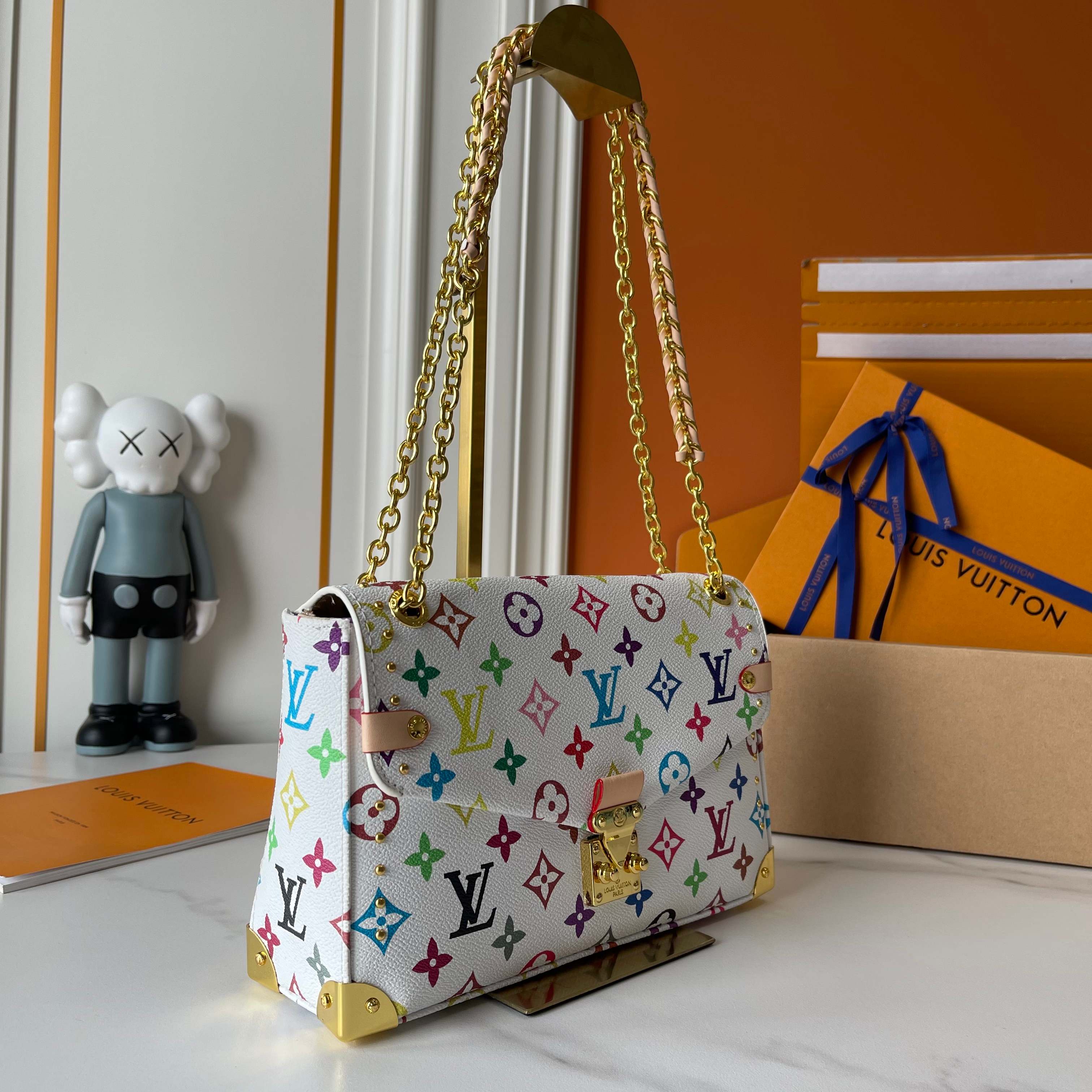 Designer x Murakami x TM Trunkie Handbag MM Cowhide - White - Gorchic - $128.99