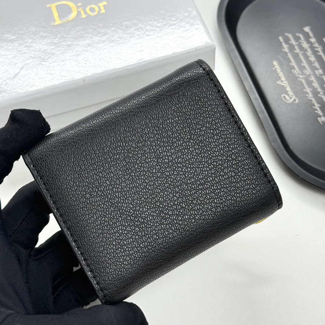 D-Inspired Saddle Lotus Wallet Goatskin - Black - Gorchic - $92.99