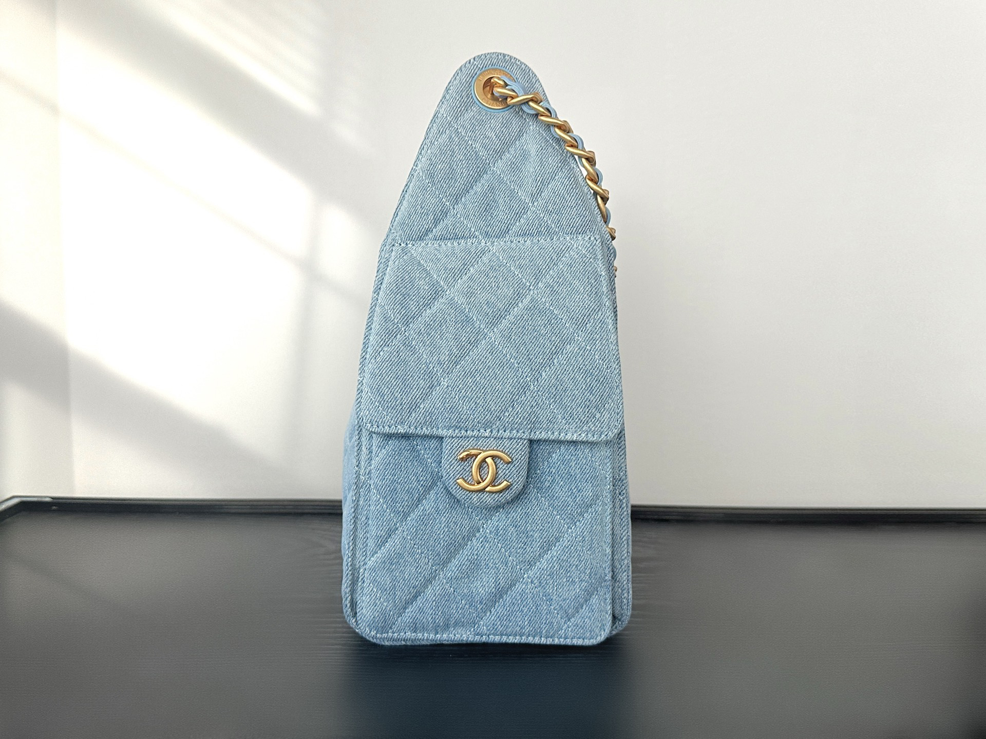 CC Inspired 25 Small Handbag Washed Denim & Gold-Tone Metal denim - Bag - Gorchic - $152.99