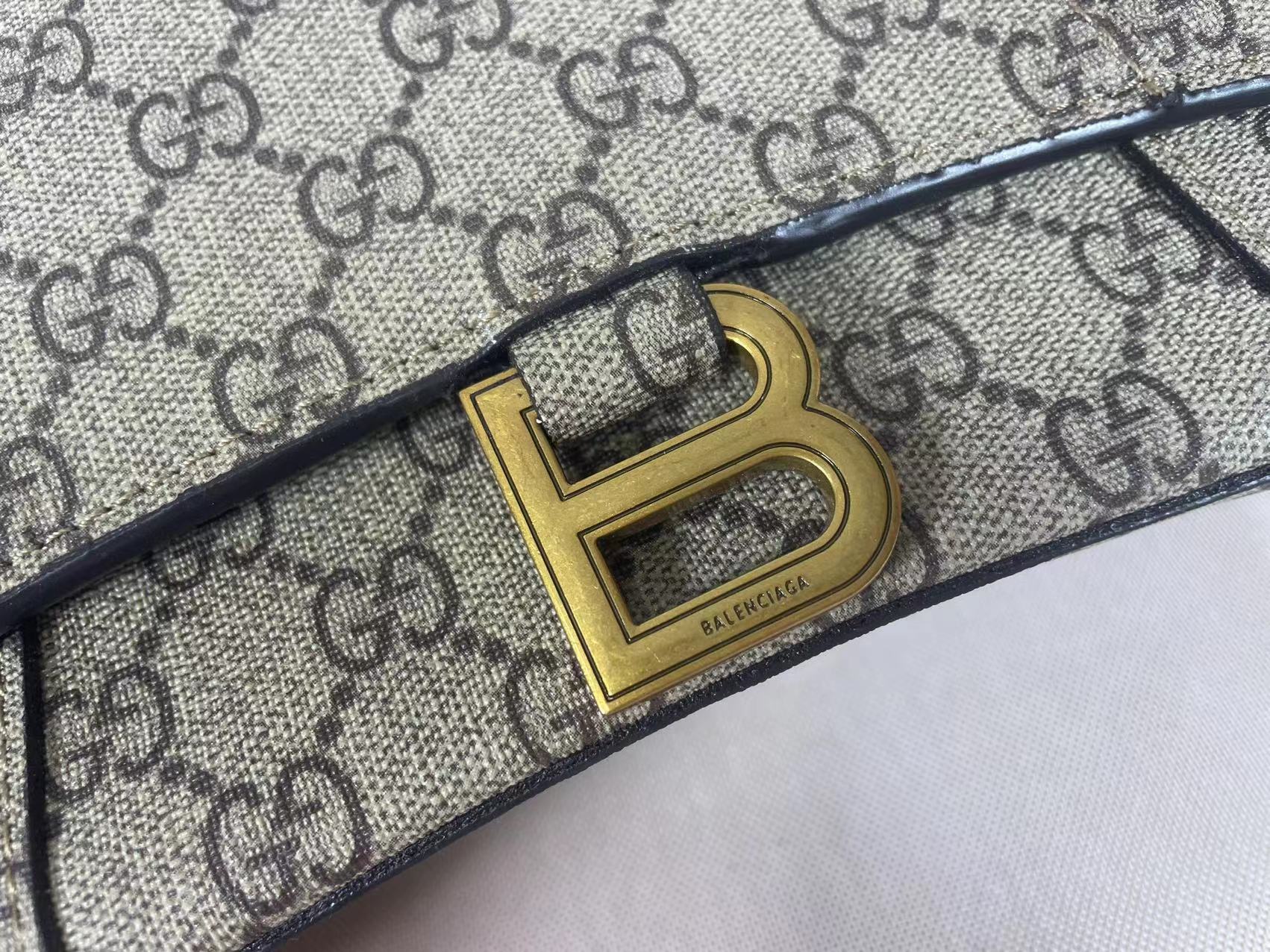 Double-G x Balenciaga The Hacker Project Hourglass Bag - leather canvas&gold-tone hardware, Ebony - Gorchic - $134.99