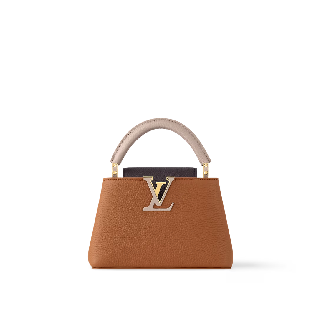 Designer Capucines Taurillon leather - Tan / Chocolate / Galet / Gray - Gorchic - $143.85