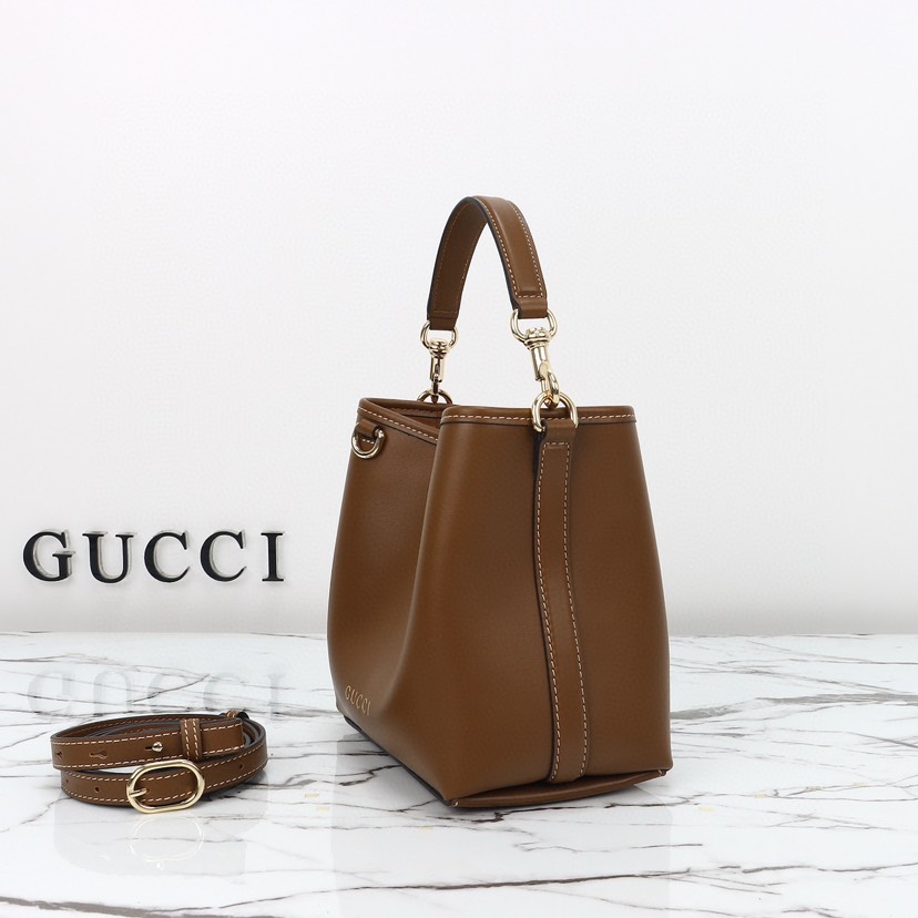 Double-G GG Emblem Mini Bucket Bag - Brown - Gorchic - $124.99
