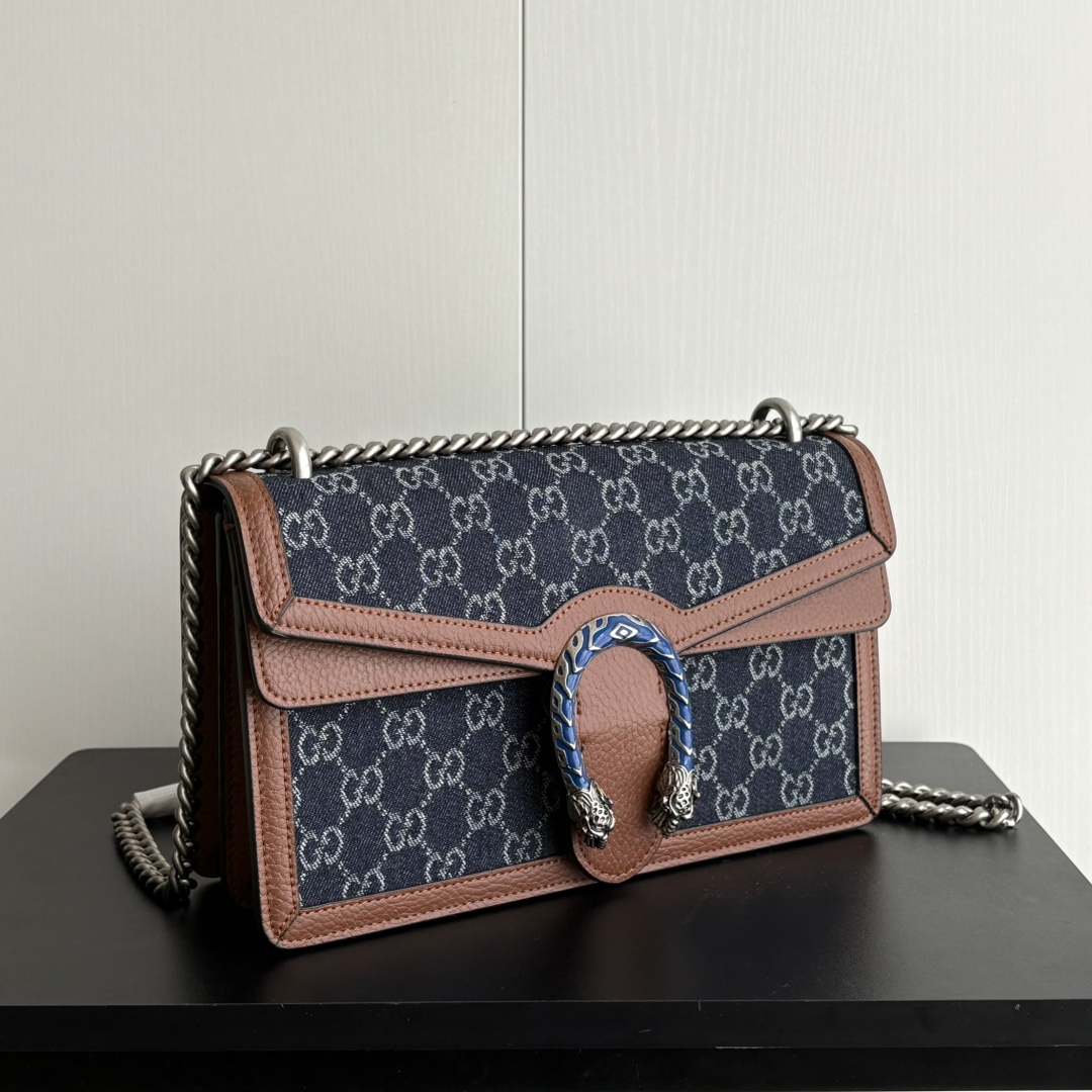 Double-G Dionysus Medium GG-Jacquard Shoulderbag - Blue/Ivory/Brown - Gorchic - $124.99