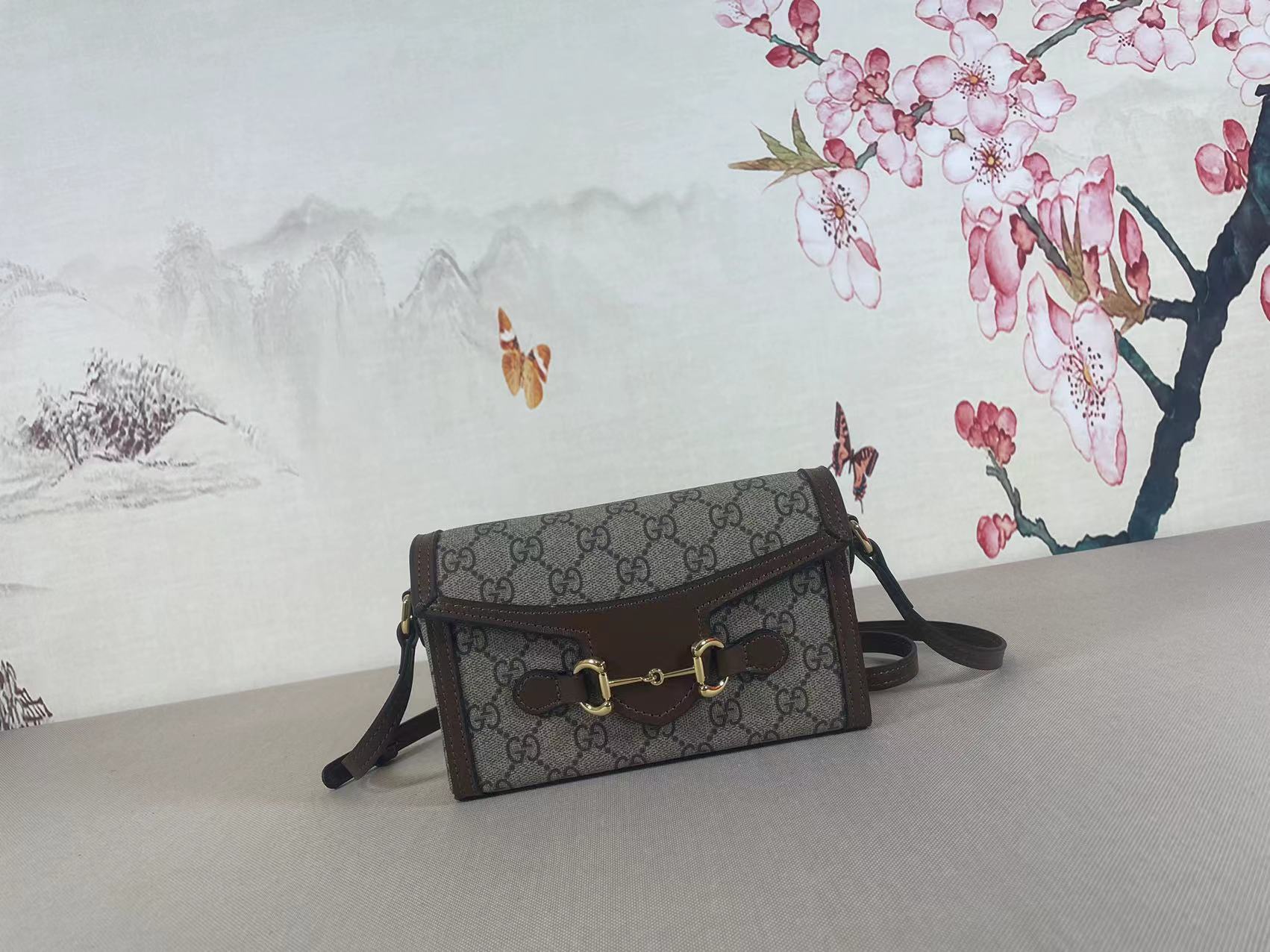 Double-G Horsebit 1955 series mini handbag GG Supreme canvas - Ebony - Gorchic - $112.99