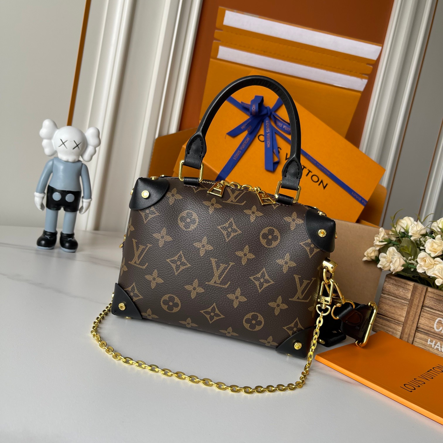 Designer Monogram Petite Malle Souple - Black - Gorchic - $118.99