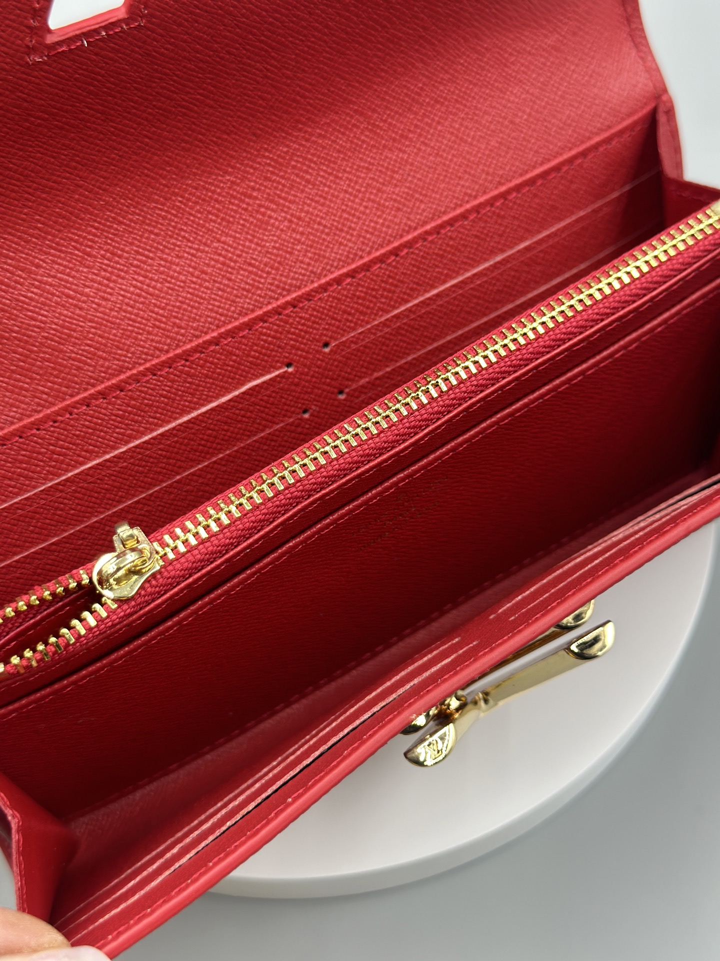 Designer Red Epi Leather Twist Wallet - Gold - Gorchic - $94.99