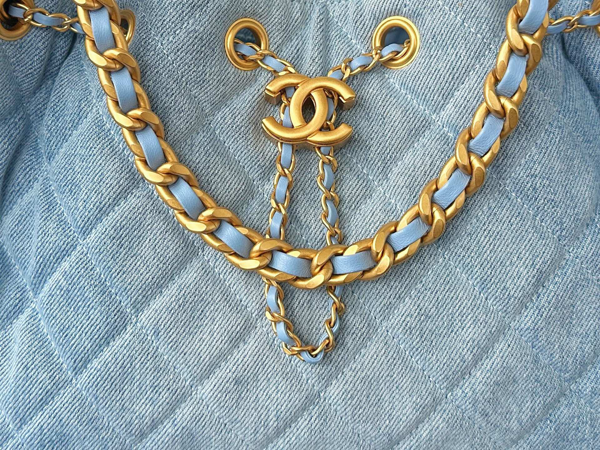 CC Inspired 25 Small Handbag Washed Denim & Gold-Tone Metal denim - Bag - Gorchic - $152.99