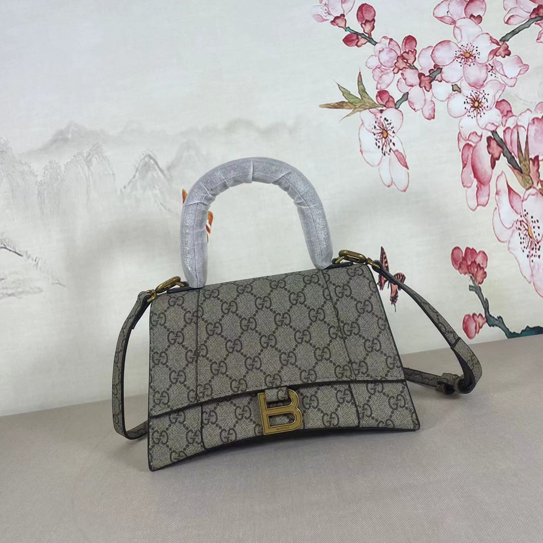 Double-G x Balenciaga The Hacker Project Hourglass Bag - leather canvas&gold-tone hardware, Ebony - Gorchic - $134.99