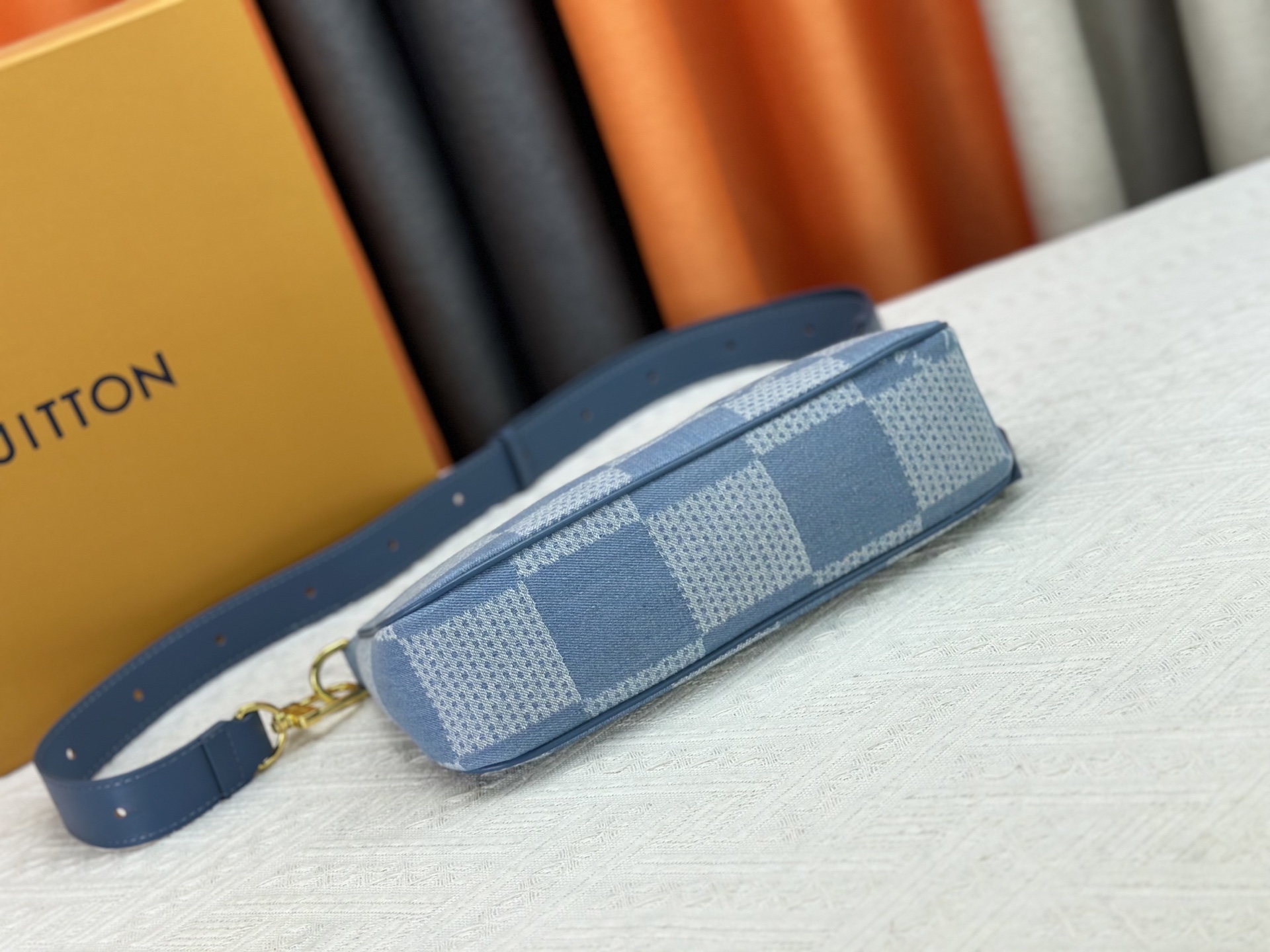 Designer Pochette Accessories XL Damier Denim 3D cotton canvas - Denim Blue - Gorchic - $116.99