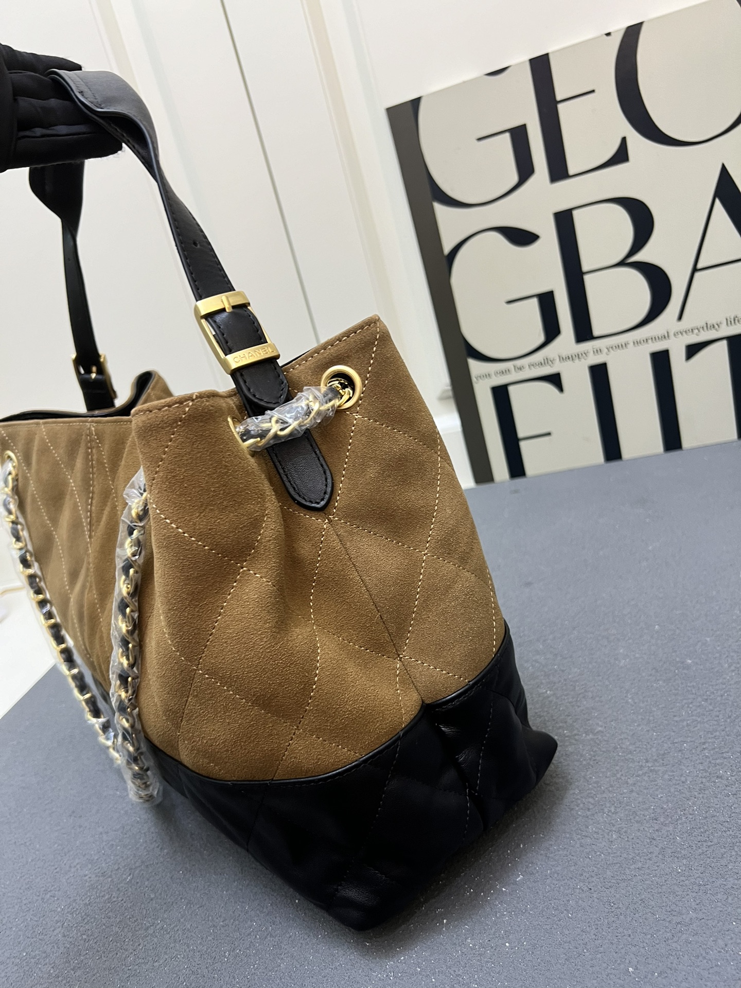CC Inspired Métiers Dart Shopping Bag Calfskin & Gold-Tone Metal -  Beige & Black - Gorchic - $143.99