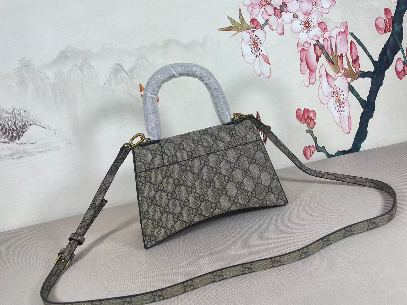 Double-G x Balenciaga The Hacker Project Hourglass Bag - leather canvas&gold-tone hardware, Ebony - Gorchic - $134.99