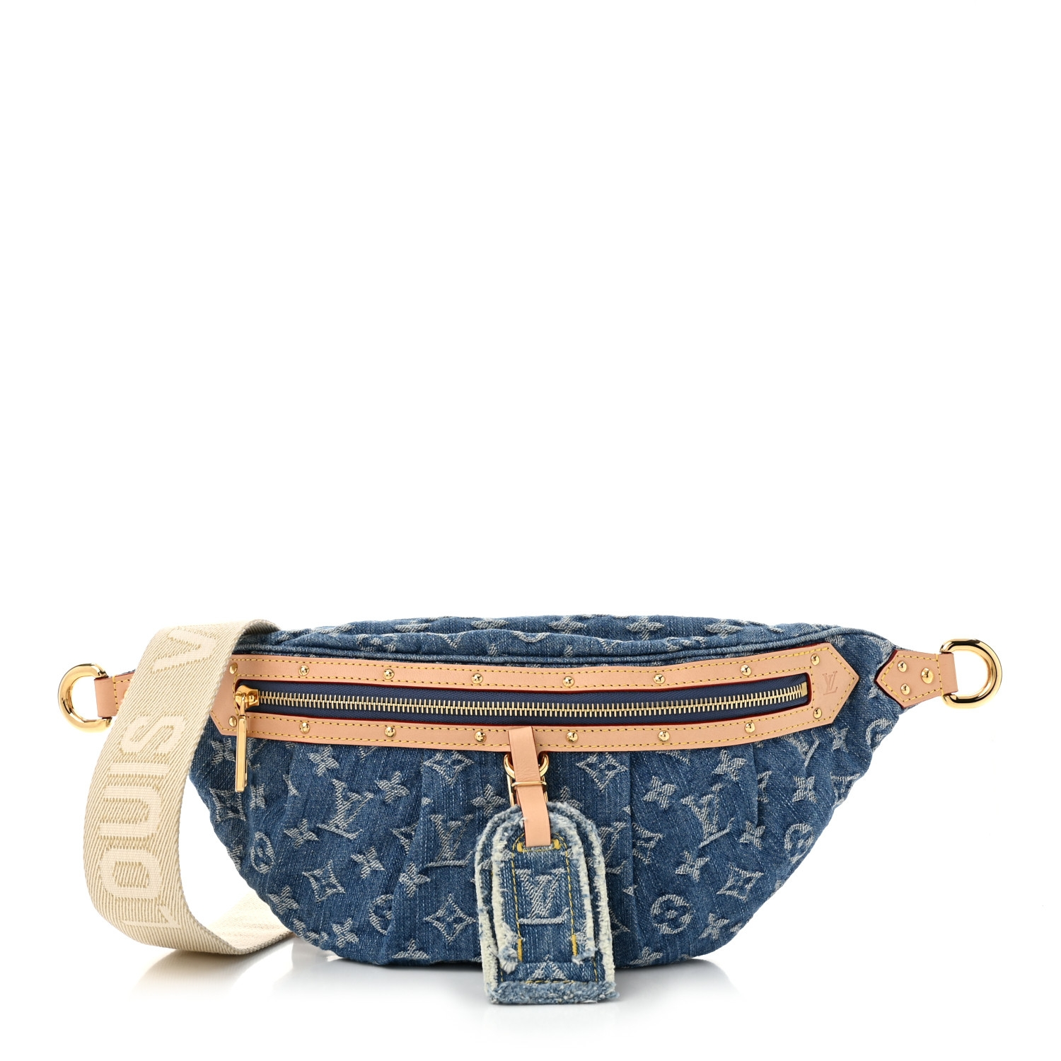 Designer High Rise Belt Bag Monogram Jacquard Leather - Dark Blue Denim - Gorchic - $120.99
