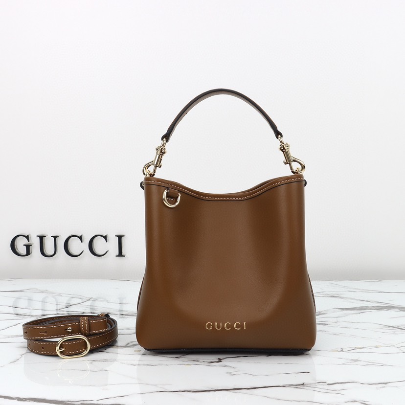 Double-G GG Emblem Mini Bucket Bag - Brown - Gorchic - $124.99
