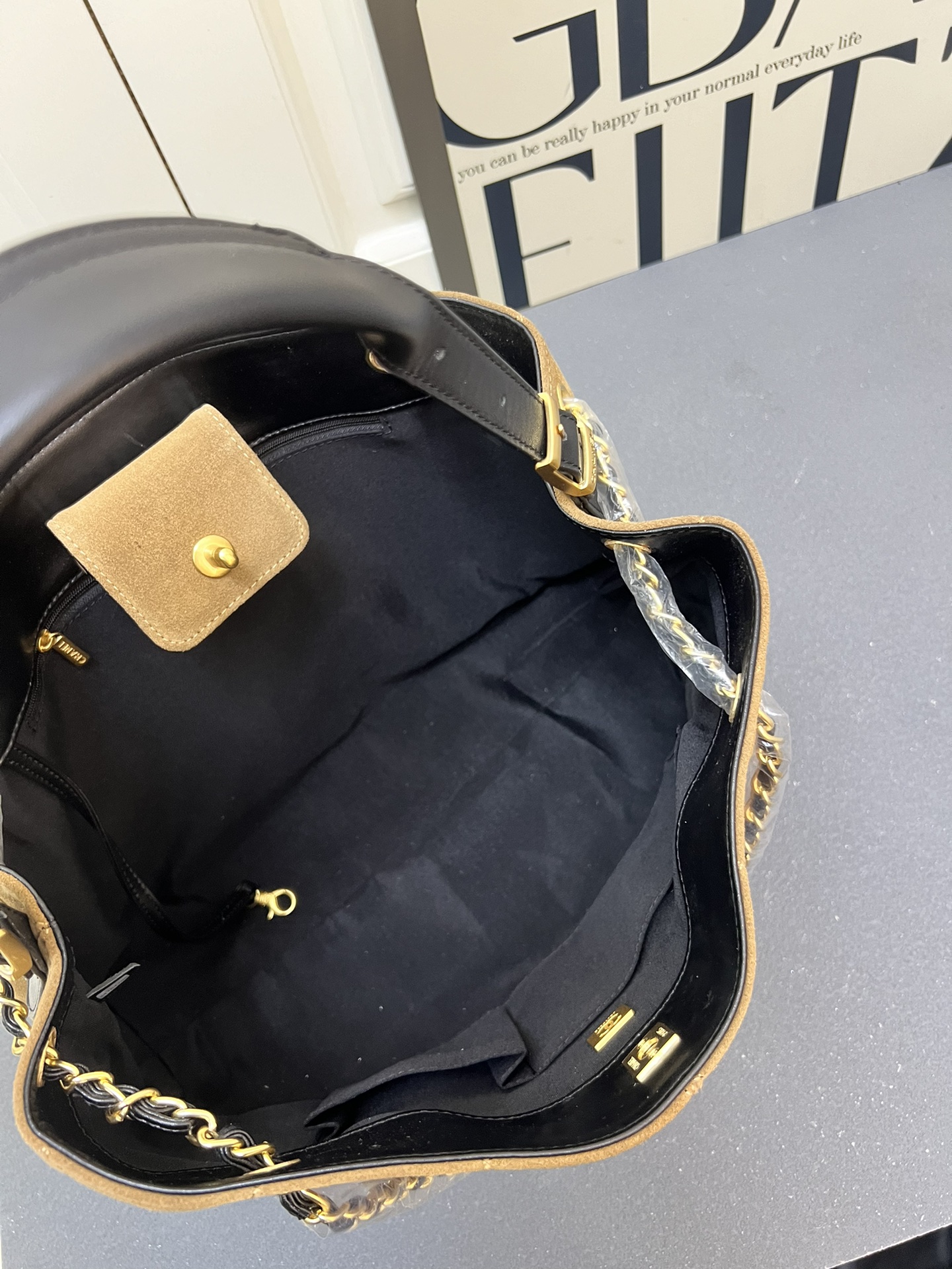 CC Inspired Métiers Dart Shopping Bag Calfskin & Gold-Tone Metal -  Beige & Black - Gorchic - $143.99