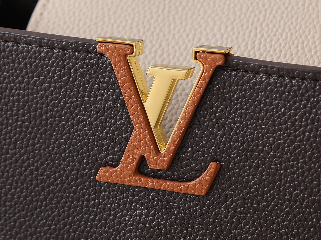 Designer Capucines Taurillon leather - Chocolate / Quartz / Tan - Gorchic - $143.85