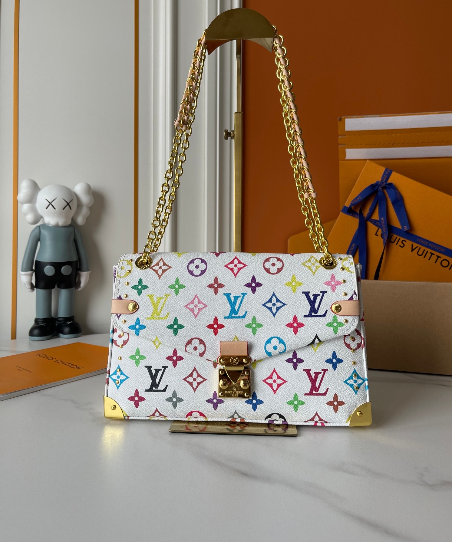 Designer x Murakami x TM Trunkie Handbag MM Cowhide - White - Gorchic - $128.99