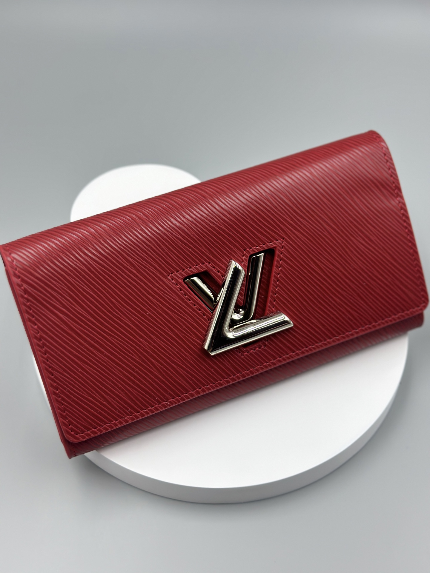 Designer Red Epi Leather Twist Wallet - Silver - Gorchic - $94.99