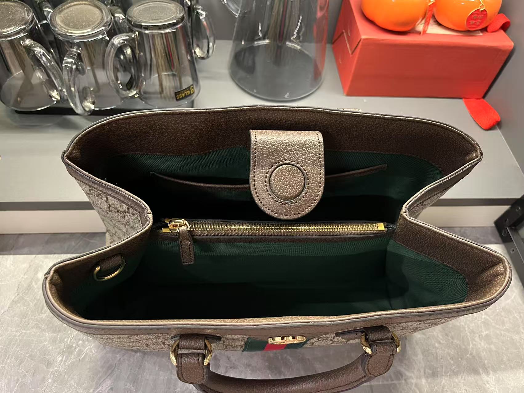 Double-G Ophidia Tote Bag Medium Size GG Monogram coated fabric - Beige and dark brown - Gorchic - $124.99