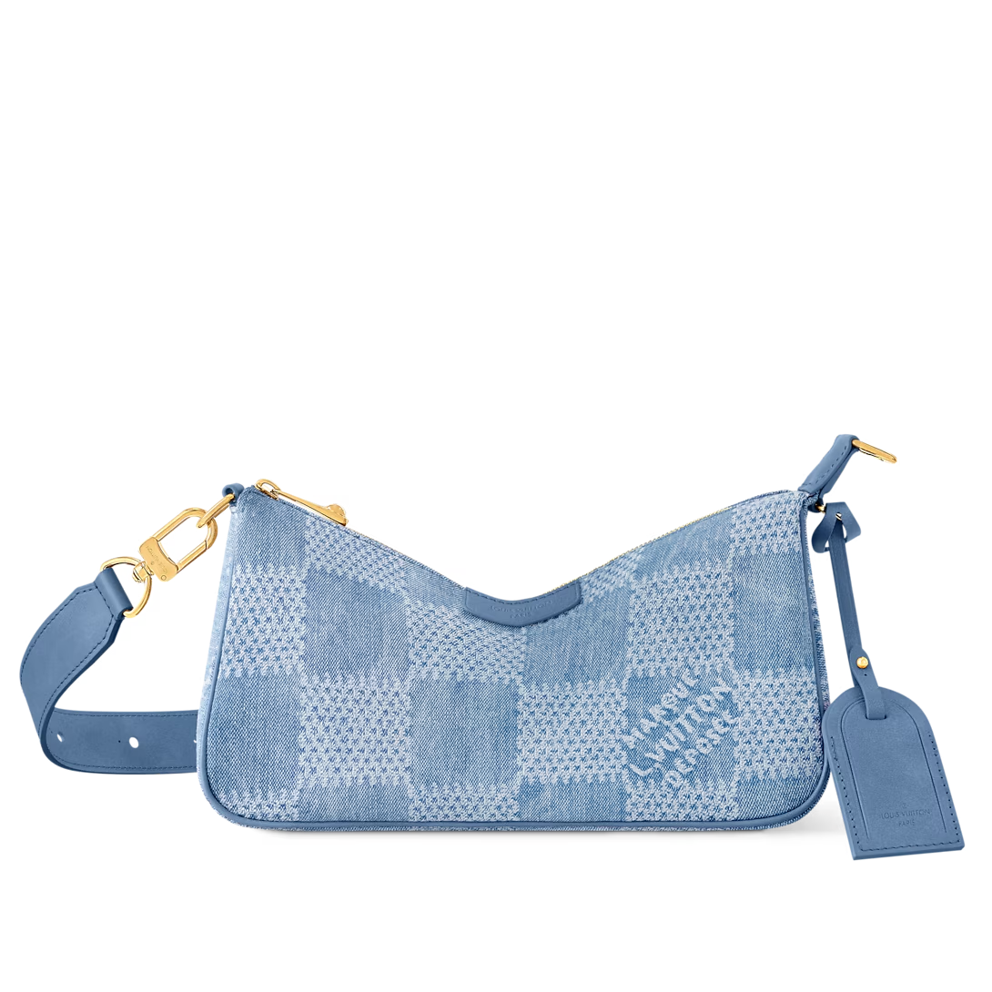 Designer Pochette Accessories XL Damier Denim 3D cotton canvas - Denim Blue - Gorchic - $116.99