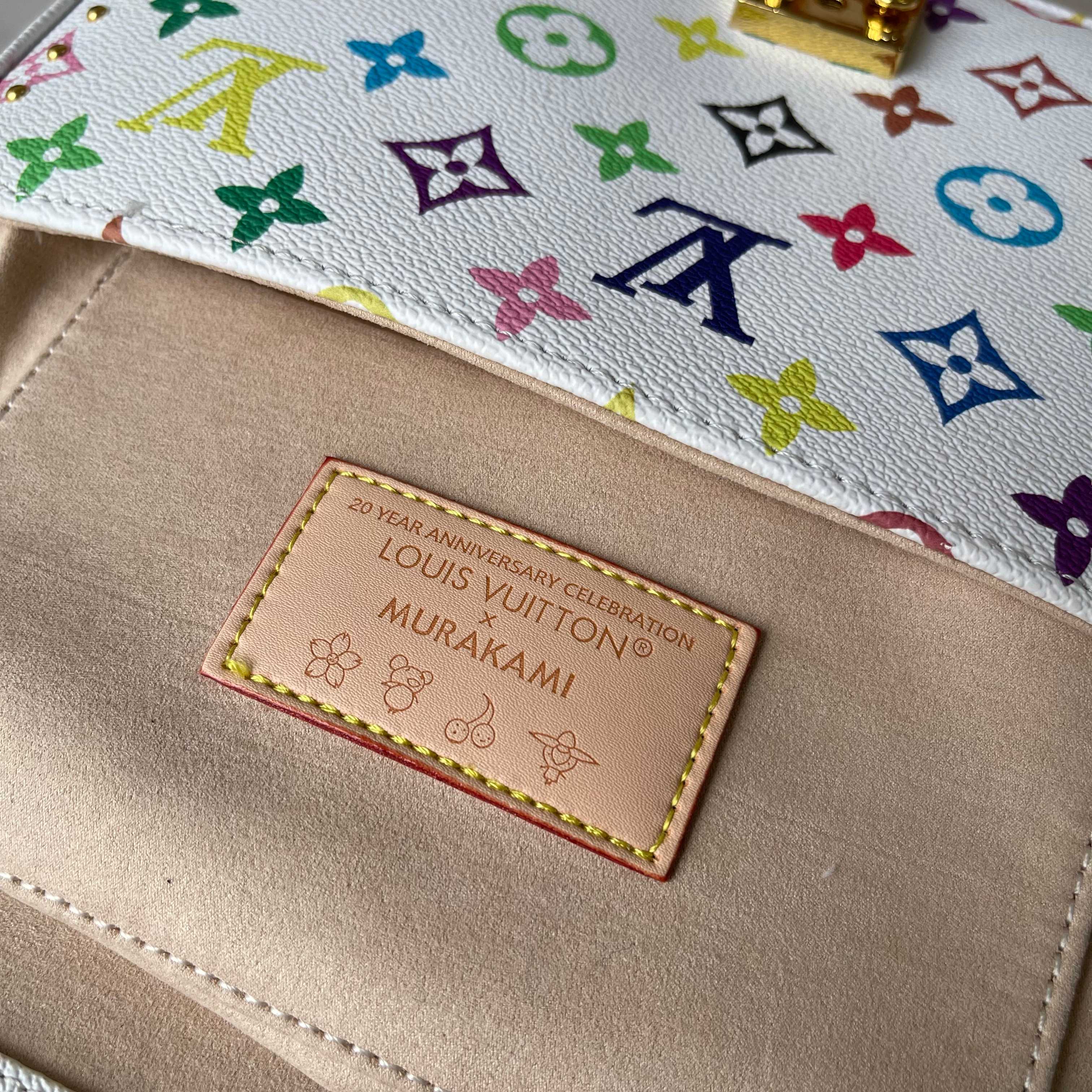 Designer x Murakami x TM Trunkie Handbag MM Cowhide - White - Gorchic - $128.99