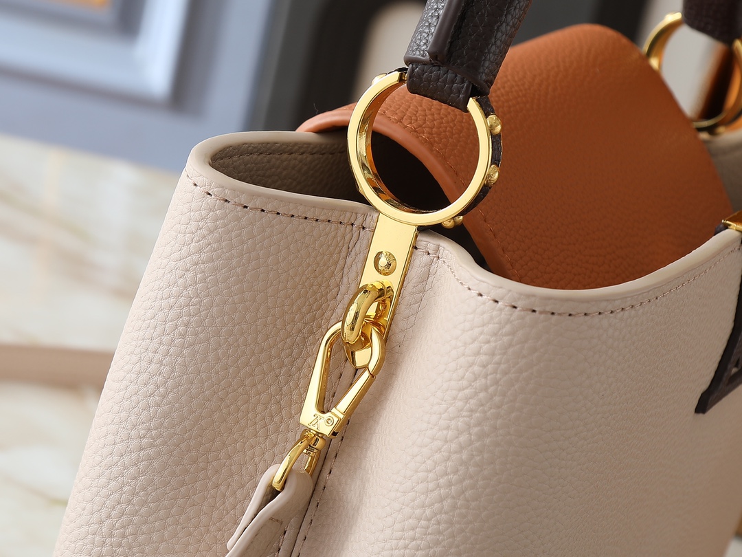 Designer Capucines Taurillon leather - Galet / Tan / Chocolate - Gorchic - $143.85