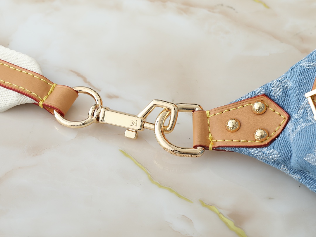 Designer High Rise Belt Bag Monogram Jacquard Leather - Light Blue Denim - Gorchic - $120.99