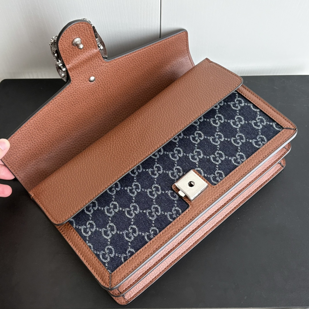 Double-G Dionysus Medium GG-Jacquard Shoulderbag - Blue/Ivory/Brown - Gorchic - $124.99