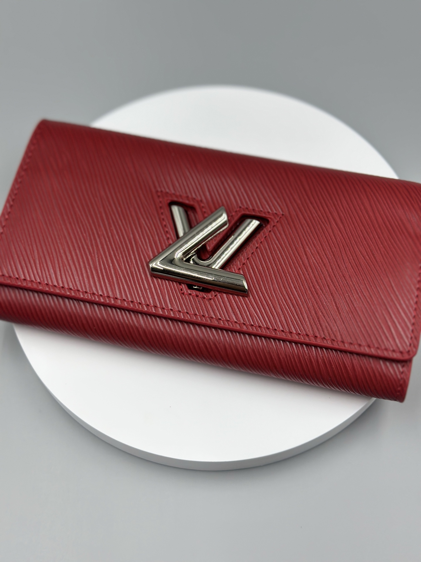 Designer Red Epi Leather Twist Wallet - Silver - Gorchic - $94.99