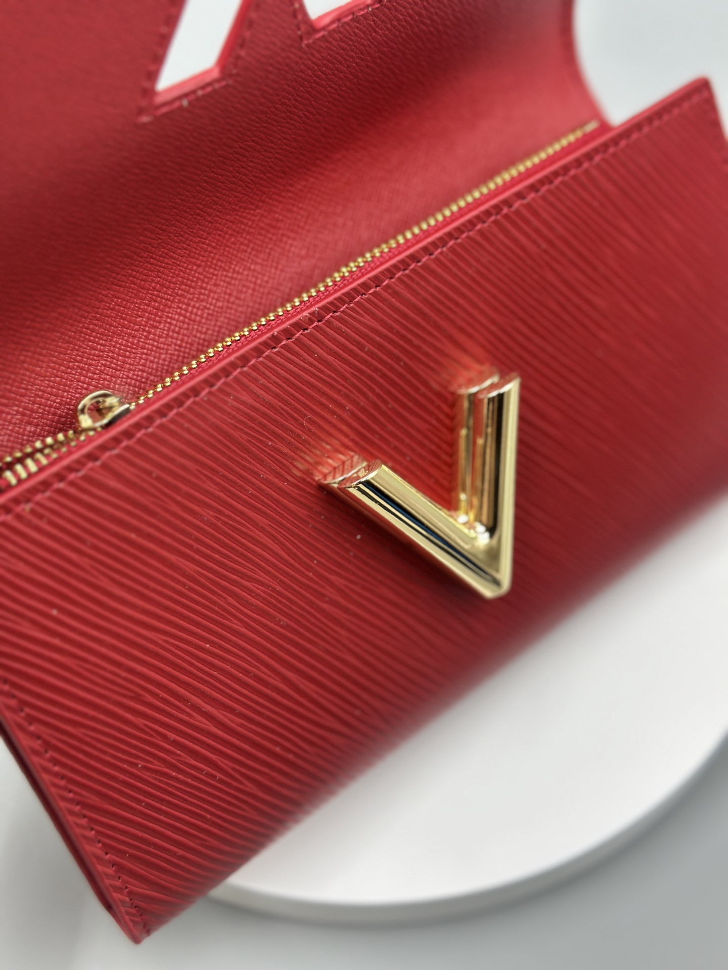 Designer Red Epi Leather Twist Wallet - Gold - Gorchic - $94.99