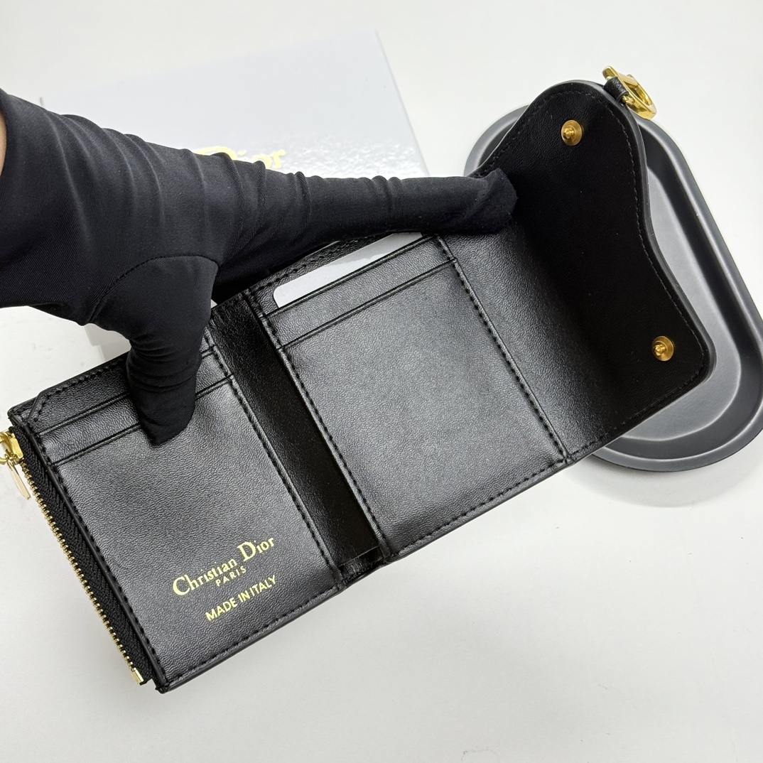 D-Inspired Saddle Lotus Wallet Goatskin - Black - Gorchic - $92.99