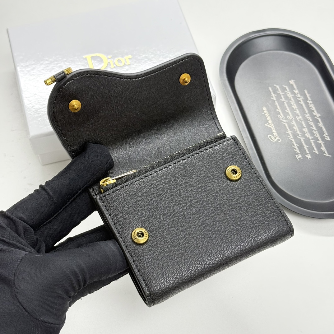 D-Inspired Saddle Lotus Wallet Goatskin - Black - Gorchic - $92.99