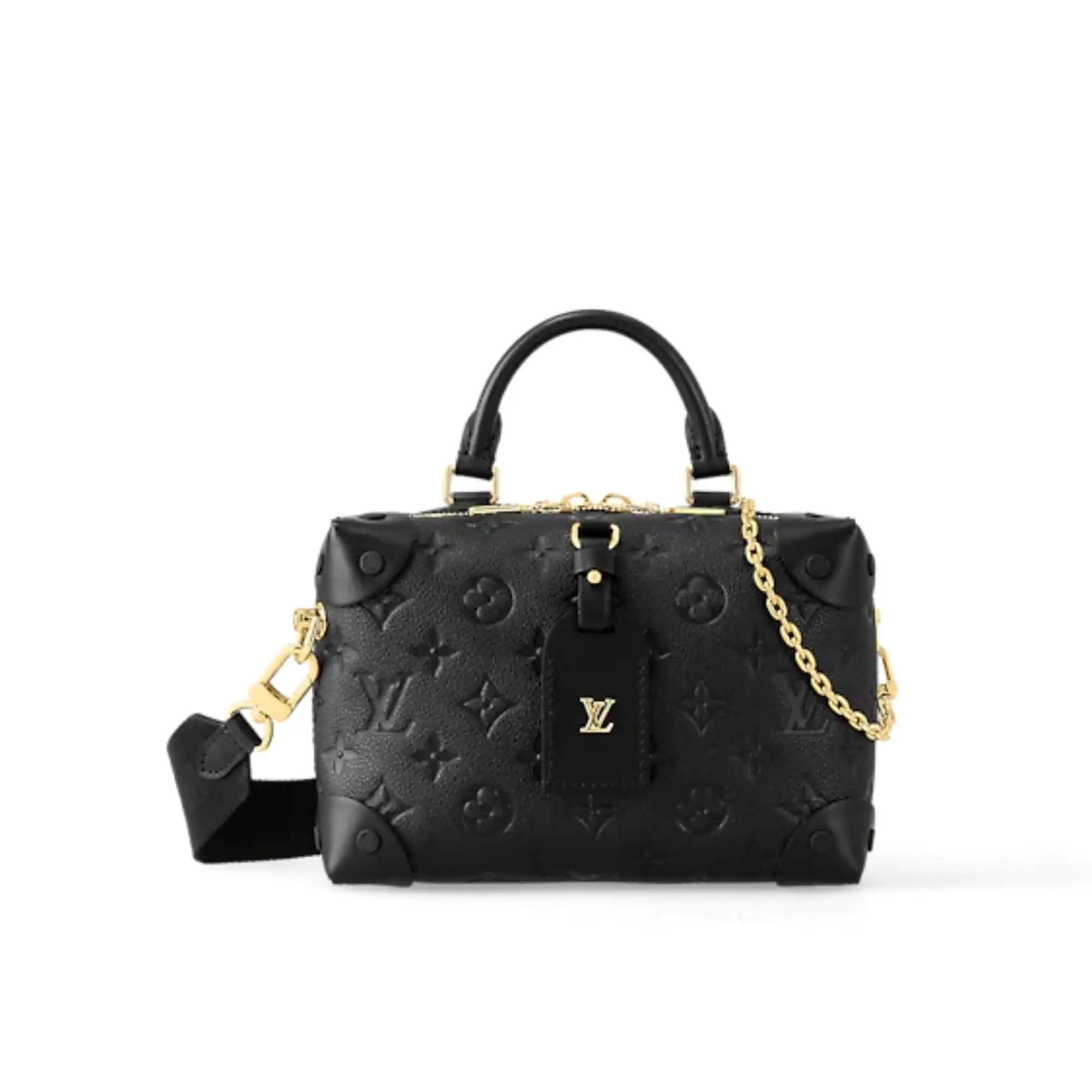 Designer Petite Malle Souple Embossed grained cowhide leather - Black - Gorchic - $118.99
