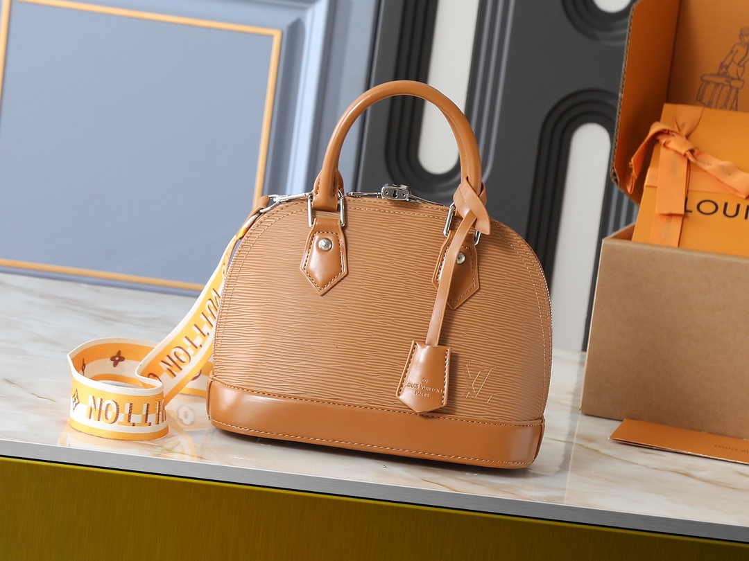 Designer Alma BB Epi grained cowhide leather - Gold Miel - Gorchic - $130.99