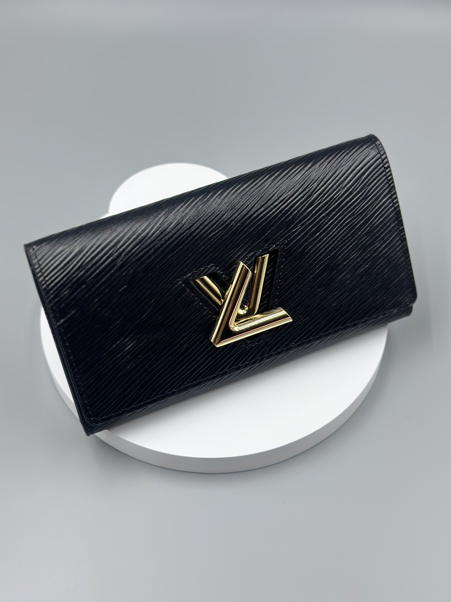 Designer Black Epi Leather Twist Wallet - Gold - Gorchic - $94.99