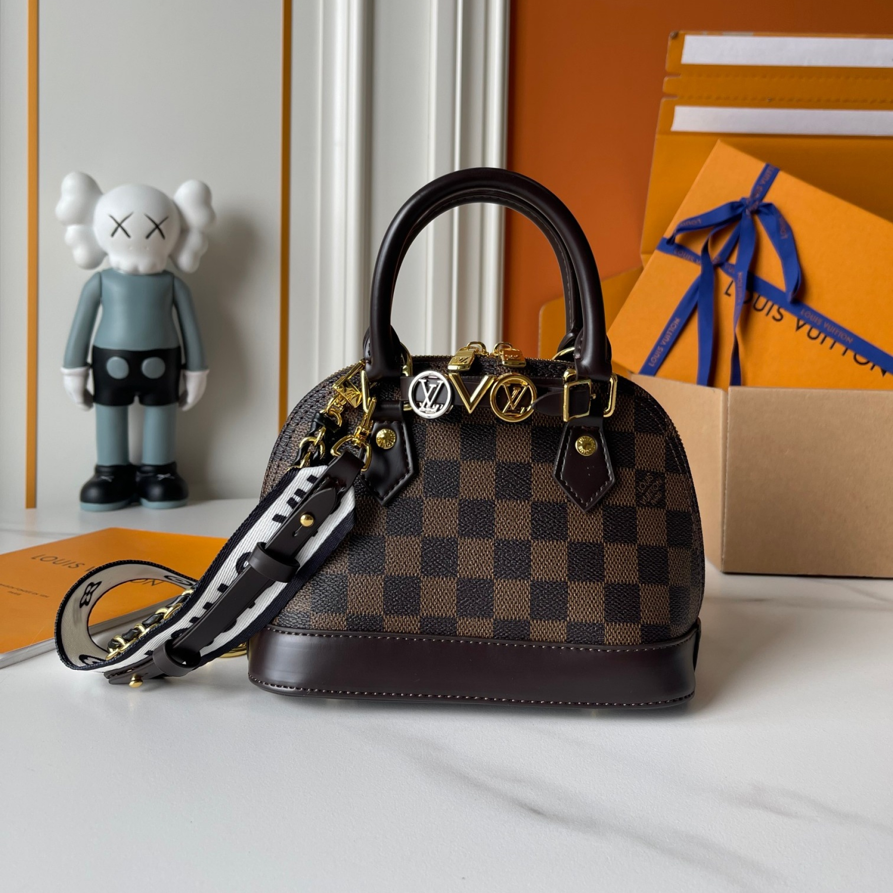 Designer Alma Mini LV&I Kit Damier coated canvas - Dark Brown - Gorchic - $128.99