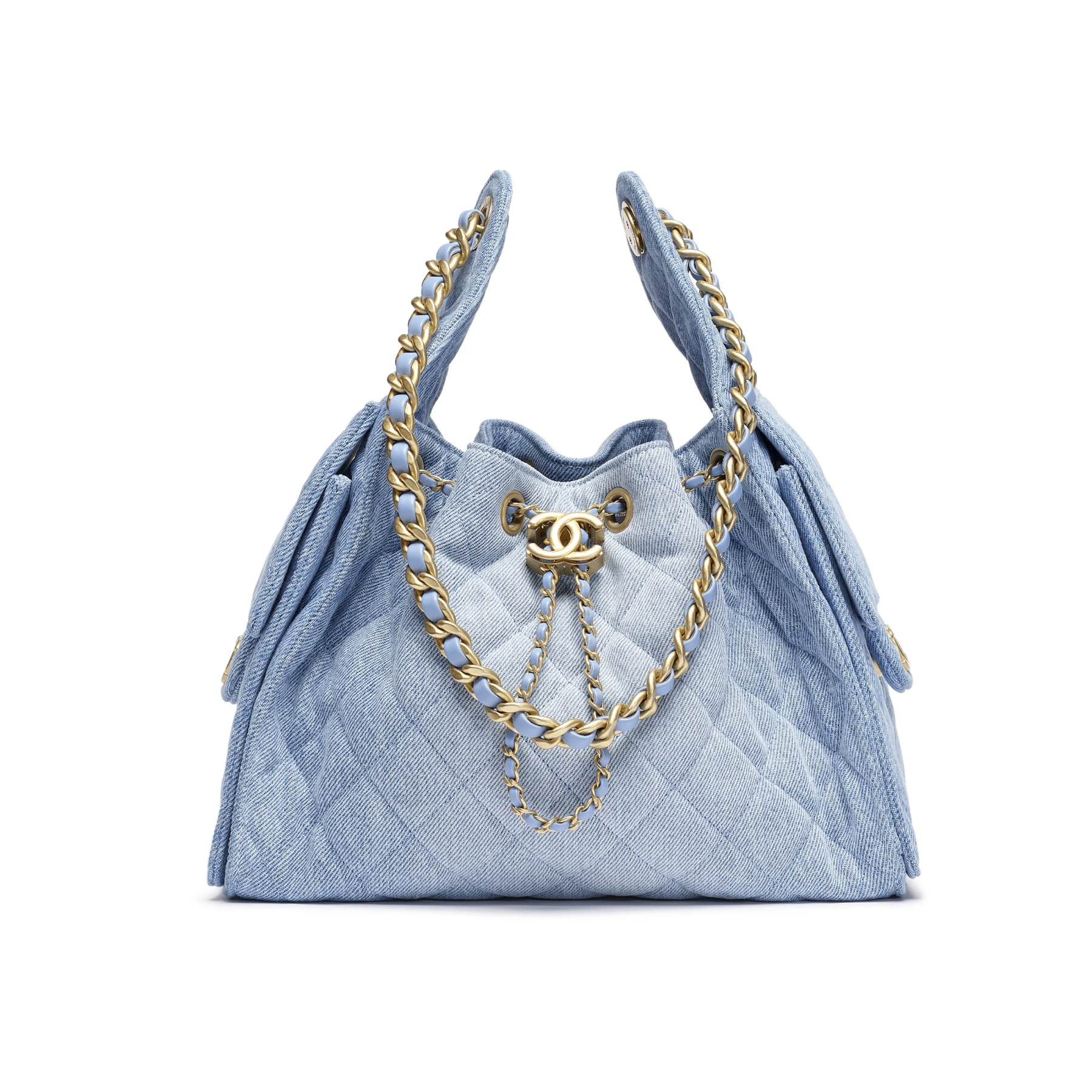 CC Inspired 25 Small Handbag Washed Denim & Gold-Tone Metal denim - Bag - Gorchic - $152.99